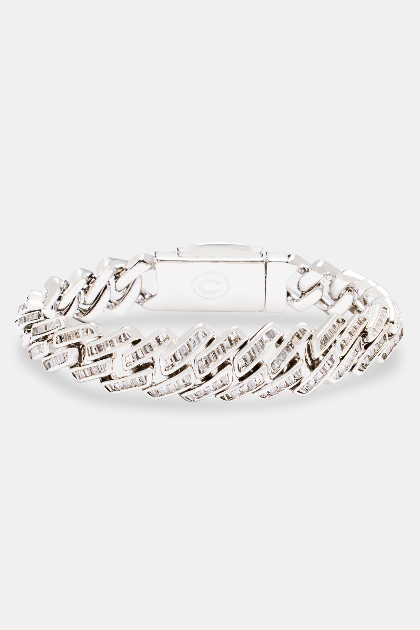 Womens 12mm Baguette Prong Cuban Bracelet